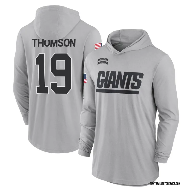 Men's Bobby Thomson New York Giants Gray 2024 Salute to Service Lightweight Performance Long Sleeve Hooded T-Shirt