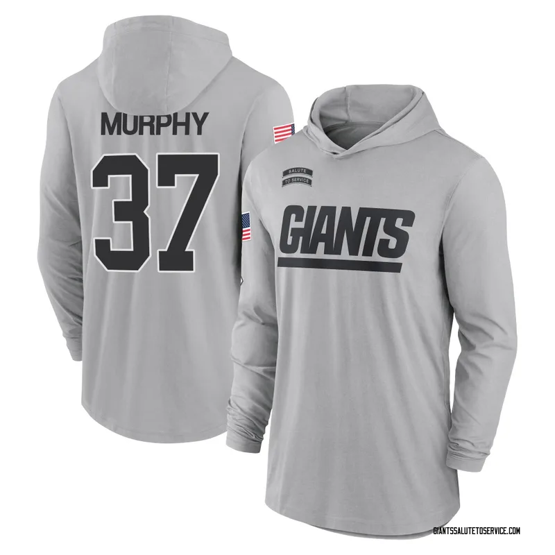 Men's Caleb Murphy New York Giants Gray 2024 Salute to Service Lightweight Performance Long Sleeve Hooded T-Shirt