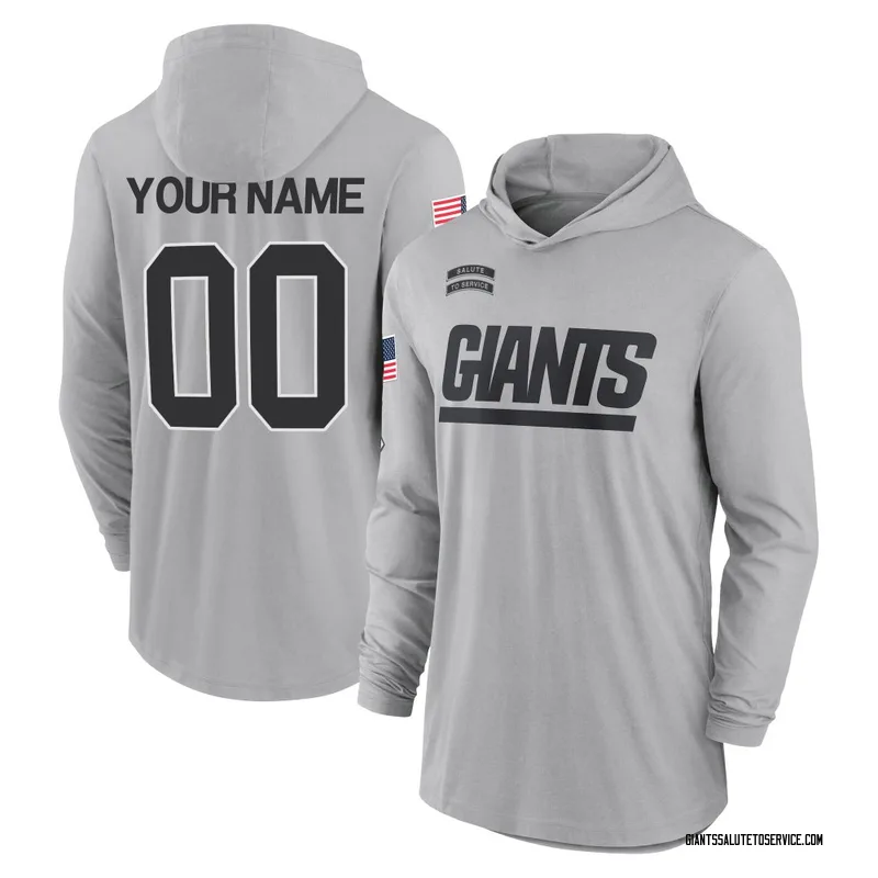 Men's Custom New York Giants Gray 2024 Salute to Service Lightweight Performance Long Sleeve Hooded T-Shirt
