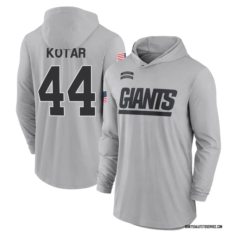 Men's Doug Kotar New York Giants Gray 2024 Salute to Service Lightweight Performance Long Sleeve Hooded T-Shirt