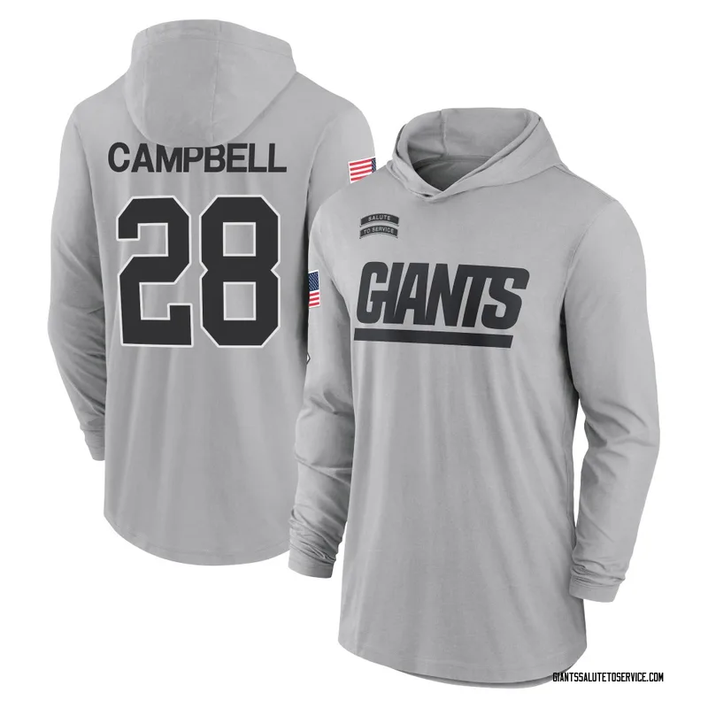 Men's Elijah Campbell New York Giants Gray 2024 Salute to Service Lightweight Performance Long Sleeve Hooded T-Shirt