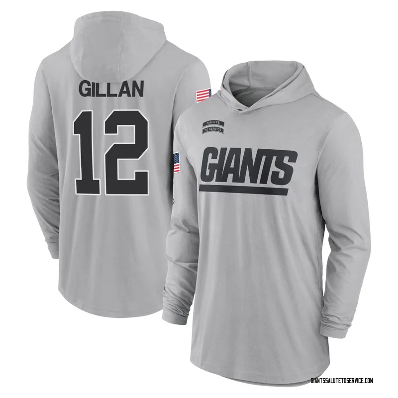 Men's Jamie Gillan New York Giants Gray 2024 Salute to Service Lightweight Performance Long Sleeve Hooded T-Shirt
