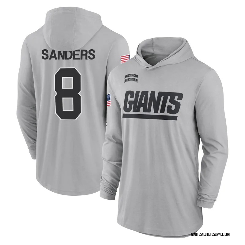 Men's Jason Sanders New York Giants Gray 2024 Salute to Service Lightweight Performance Long Sleeve Hooded T-Shirt
