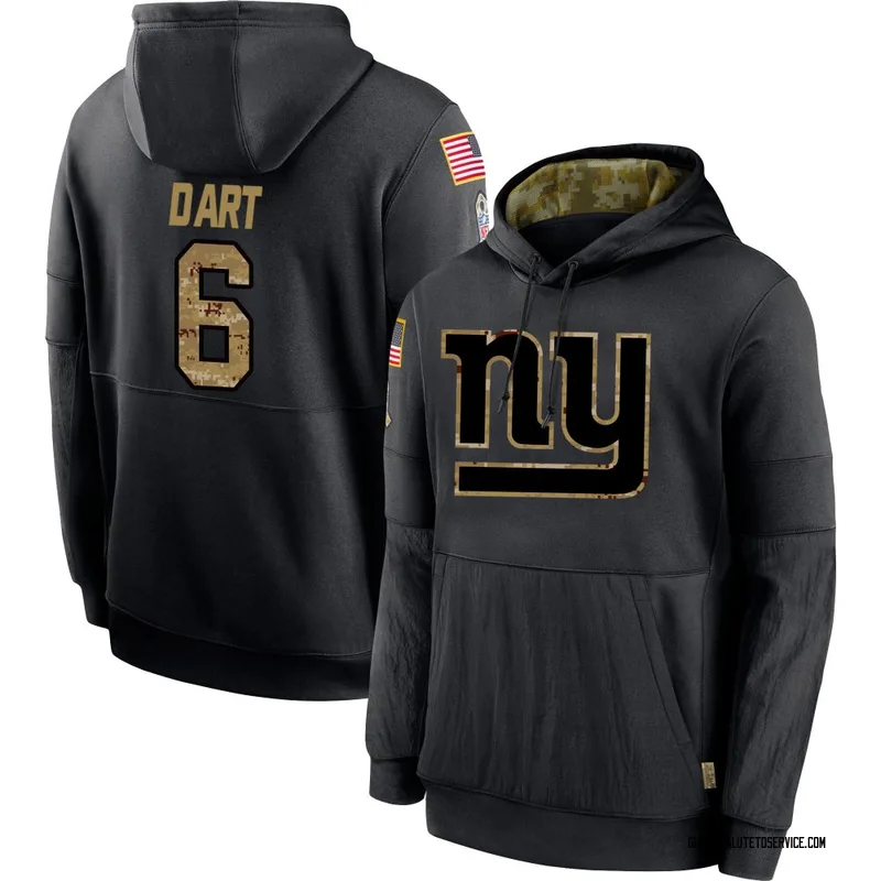 Men's Jaxson Dart New York Giants Black 2020 Salute to Service Sideline Performance Pullover Hoodie