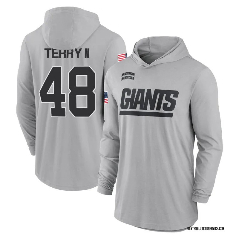 Men's Jermaine Terry II New York Giants Gray 2024 Salute to Service Lightweight Performance Long Sleeve Hooded T-Shirt