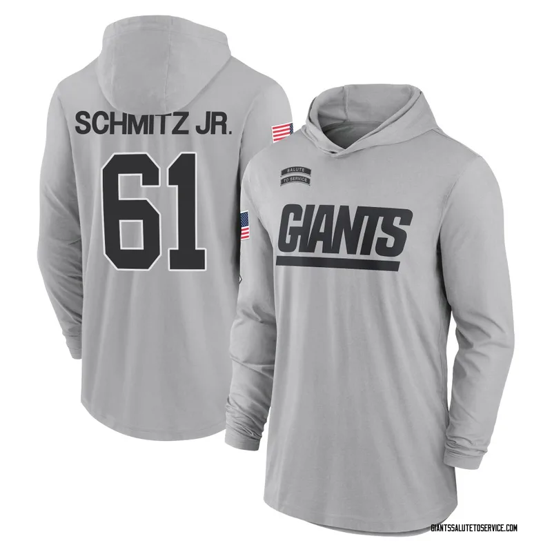 Men's John Michael Schmitz Jr. New York Giants Gray 2024 Salute to Service Lightweight Performance Long Sleeve Hooded T-Shirt
