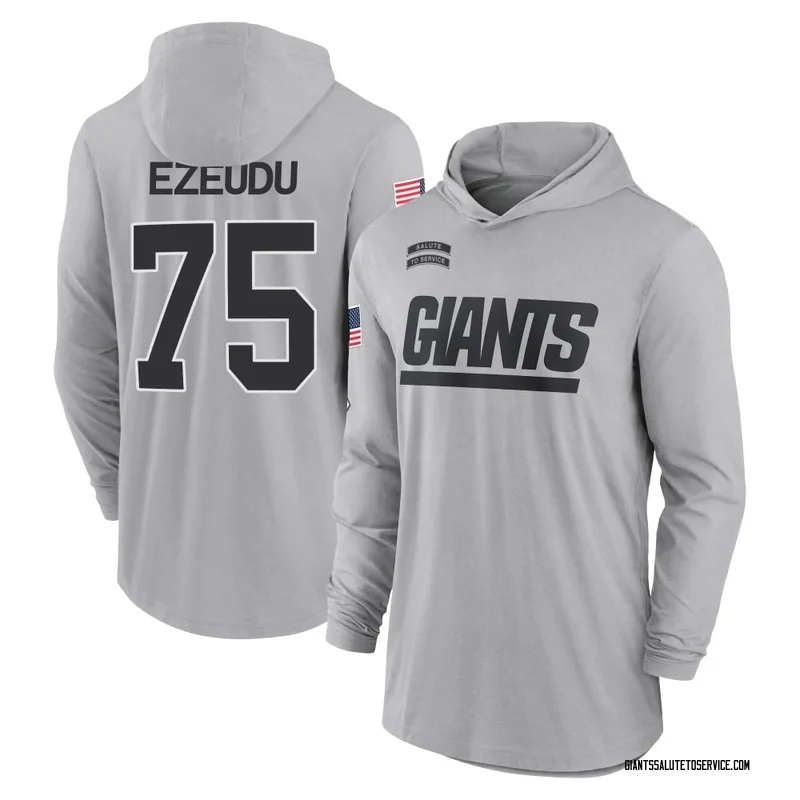 Men's Joshua Ezeudu New York Giants Gray 2024 Salute to Service Lightweight Performance Long Sleeve Hooded T-Shirt