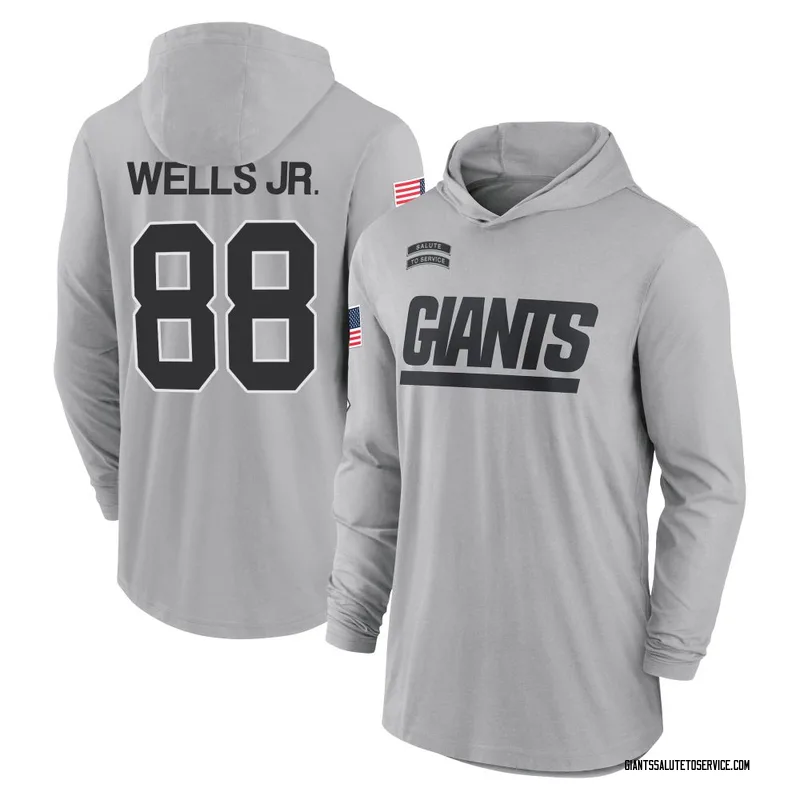 Men's Juice Wells Jr. New York Giants Gray 2024 Salute to Service Lightweight Performance Long Sleeve Hooded T-Shirt