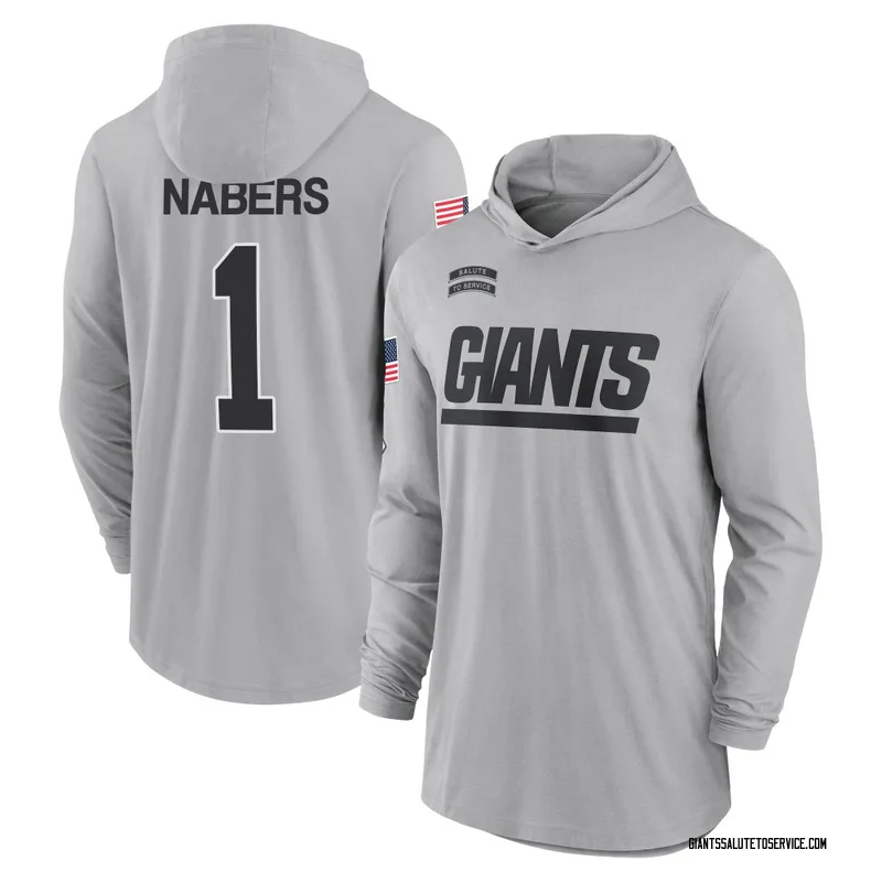 Men's Malik Nabers New York Giants Gray 2024 Salute to Service Lightweight Performance Long Sleeve Hooded T-Shirt