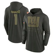 Men's Malik Nabers New York Giants Green Forest/ 2025 Salute to Service Sideline Lightweight Hooded Pullover Long Sleeve T-Shirt