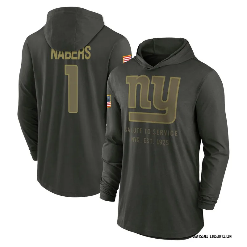 Men's Malik Nabers New York Giants Green Forest/ 2025 Salute to Service Sideline Lightweight Hooded Pullover Long Sleeve T-Shirt