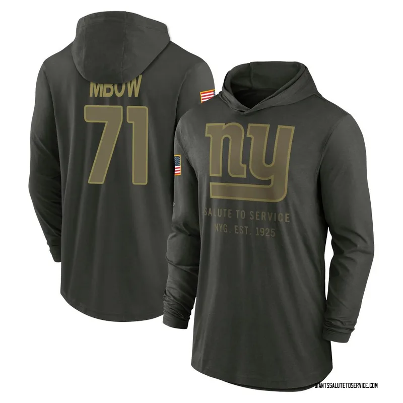 Men's Marcus Mbow New York Giants Green Forest/ 2025 Salute to Service Sideline Lightweight Hooded Pullover Long Sleeve T-Shirt