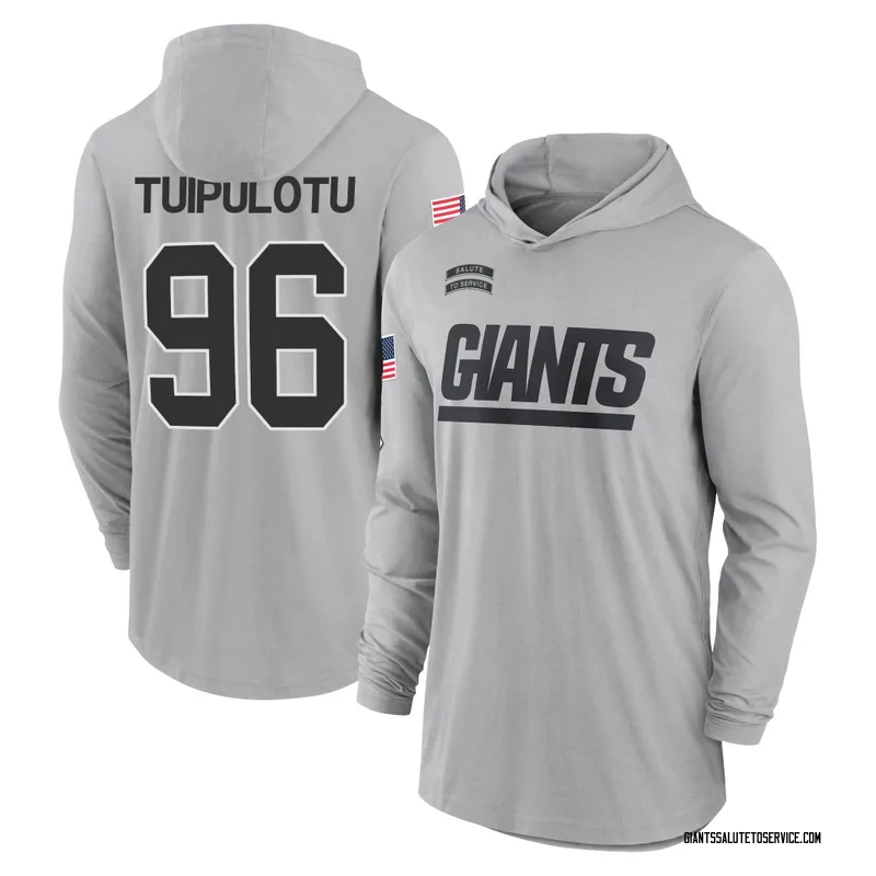 Men's Marlon Tuipulotu New York Giants Gray 2024 Salute to Service Lightweight Performance Long Sleeve Hooded T-Shirt