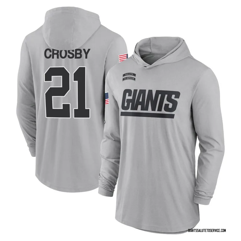 Men's Mason Crosby New York Giants Gray 2024 Salute to Service Lightweight Performance Long Sleeve Hooded T-Shirt