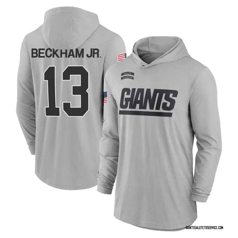 Men's Odell Beckham Jr. New York Giants Gray 2024 Salute to Service Lightweight Performance Long Sleeve Hooded T-Shirt