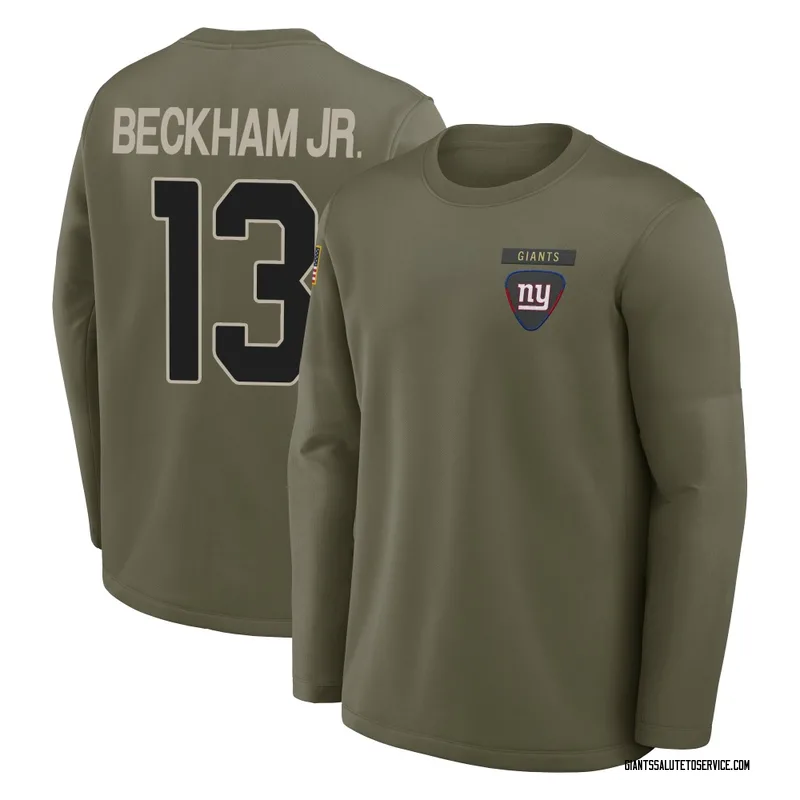 Men's Odell Beckham Jr. New York Giants Olive 2025 Salute to Service Sideline Coaches Long Sleeve T-Shirt