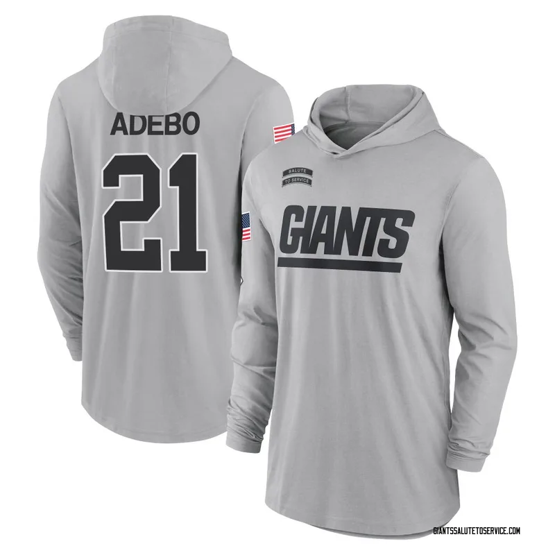 Men's Paulson Adebo New York Giants Gray 2024 Salute to Service Lightweight Performance Long Sleeve Hooded T-Shirt
