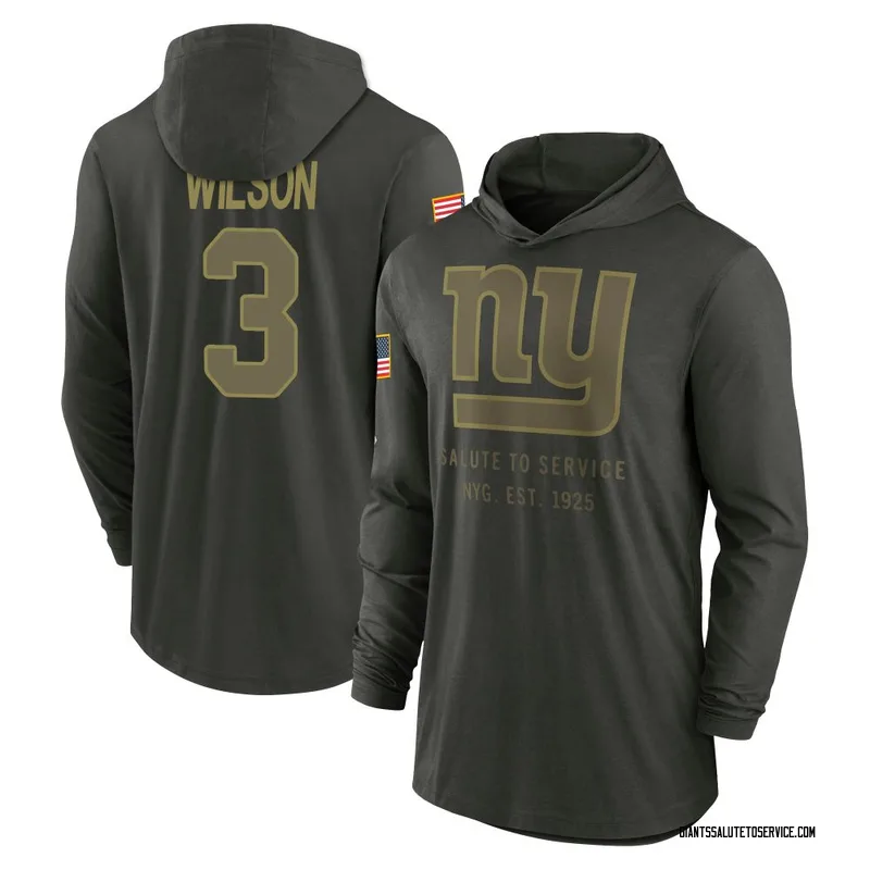 Men's Russell Wilson New York Giants Green Forest/ 2025 Salute to Service Sideline Lightweight Hooded Pullover Long Sleeve T-Shi