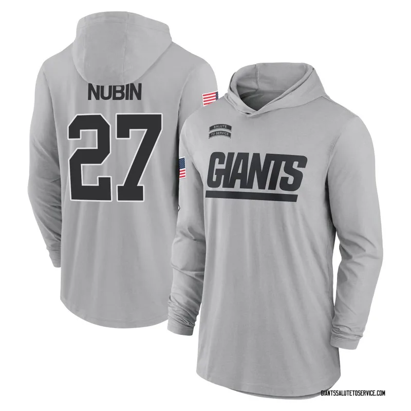 Men's Tyler Nubin New York Giants Gray 2024 Salute to Service Lightweight Performance Long Sleeve Hooded T-Shirt