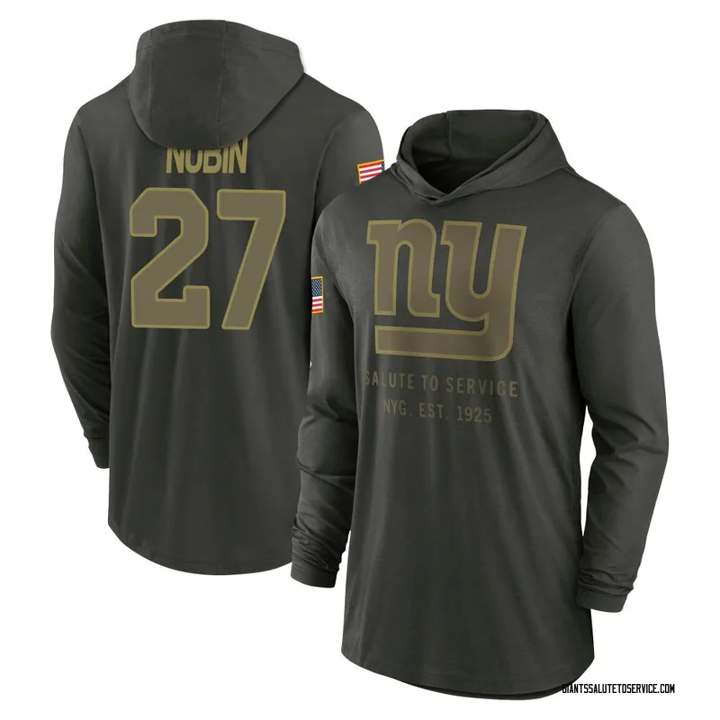 Men's Tyler Nubin New York Giants Green Forest/ 2025 Salute to Service Sideline Lightweight Hooded Pullover Long Sleeve T-Shirt