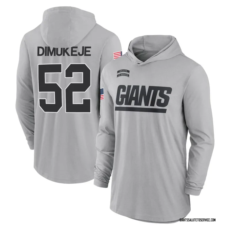 Men's Victor Dimukeje New York Giants Gray 2024 Salute to Service Lightweight Performance Long Sleeve Hooded T-Shirt