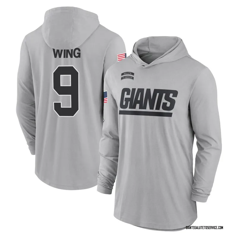 Youth Brad Wing New York Giants Gray 2024 Salute to Service Lightweight Performance Long Sleeve Hooded T-Shirt
