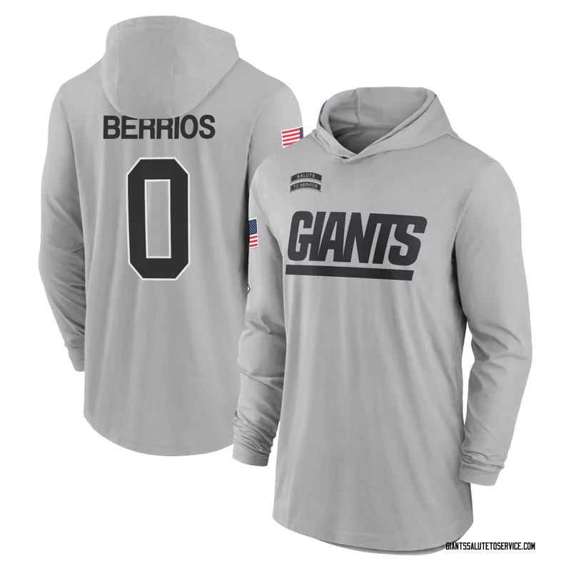Youth Braxton Berrios New York Giants Gray 2024 Salute to Service Lightweight Performance Long Sleeve Hooded T-Shirt