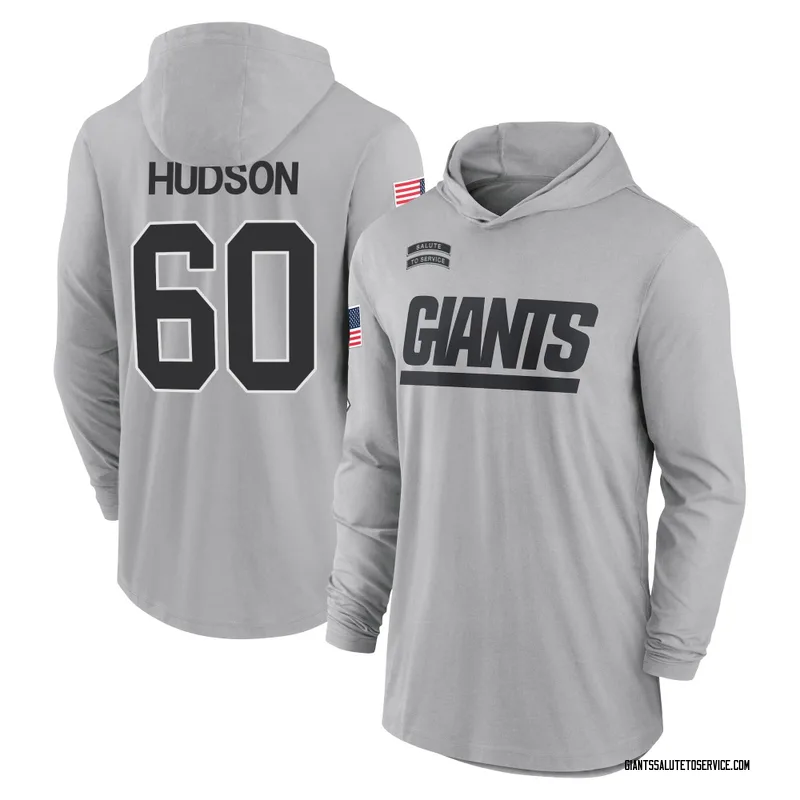 Youth Bryan Hudson New York Giants Gray 2024 Salute to Service Lightweight Performance Long Sleeve Hooded T-Shirt