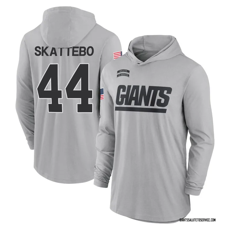 Youth Cam Skattebo New York Giants Gray 2024 Salute to Service Lightweight Performance Long Sleeve Hooded T-Shirt