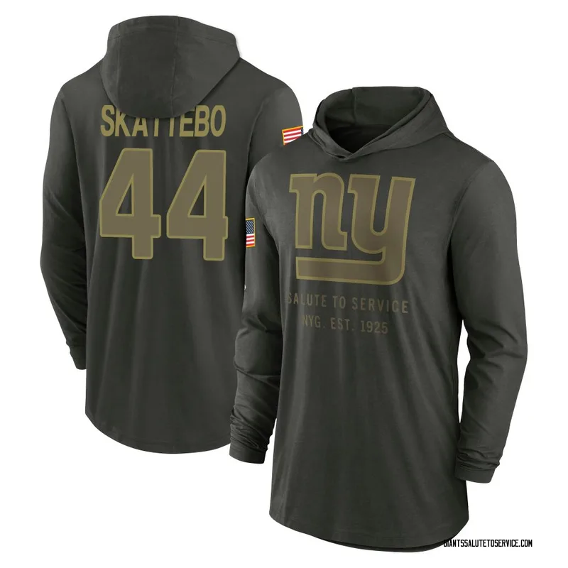 Youth Cam Skattebo New York Giants Green Forest/ 2025 Salute to Service Sideline Lightweight Hooded Pullover Long Sleeve T-Shirt