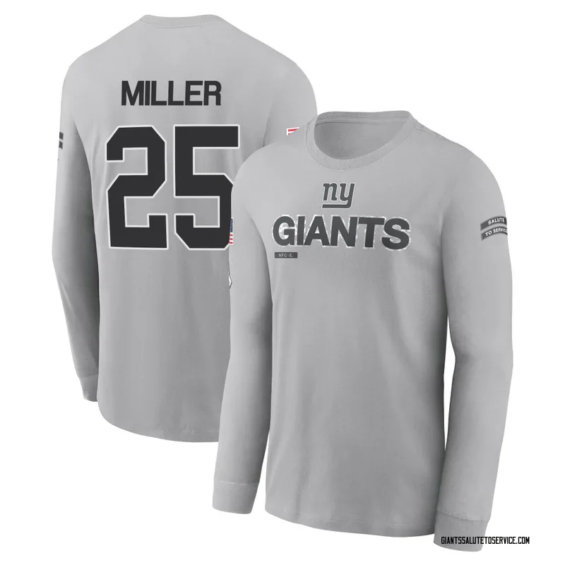 Youth Dante Miller New York Giants Gray 2024 Salute to Service Long Sleeve T-Shirt