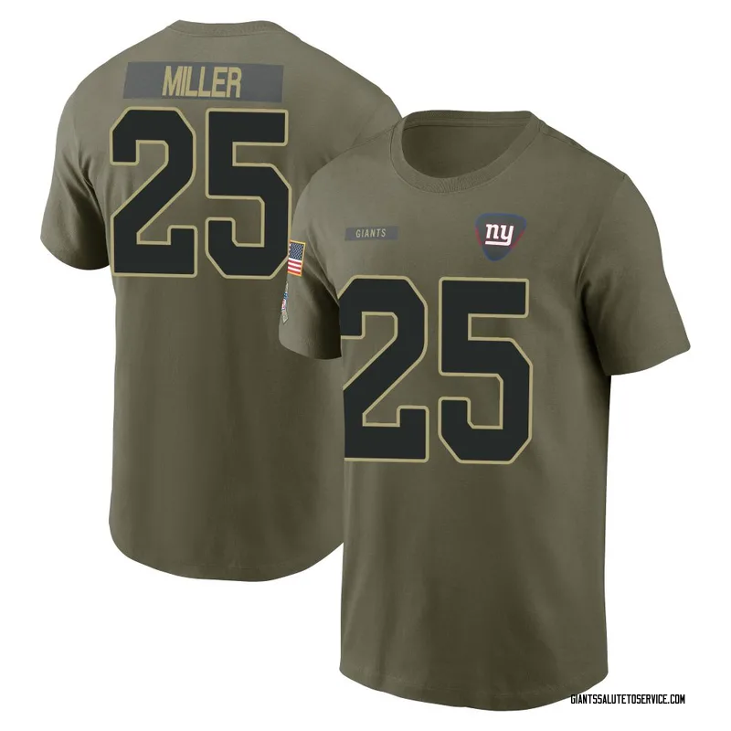 Youth Dante Miller New York Giants Olive 2025 Salute to Service Name & Number T-Shirt