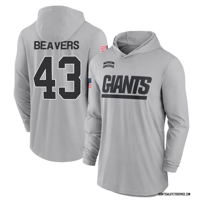 Youth Darrian Beavers New York Giants Gray 2024 Salute to Service Lightweight Performance Long Sleeve Hooded T-Shirt