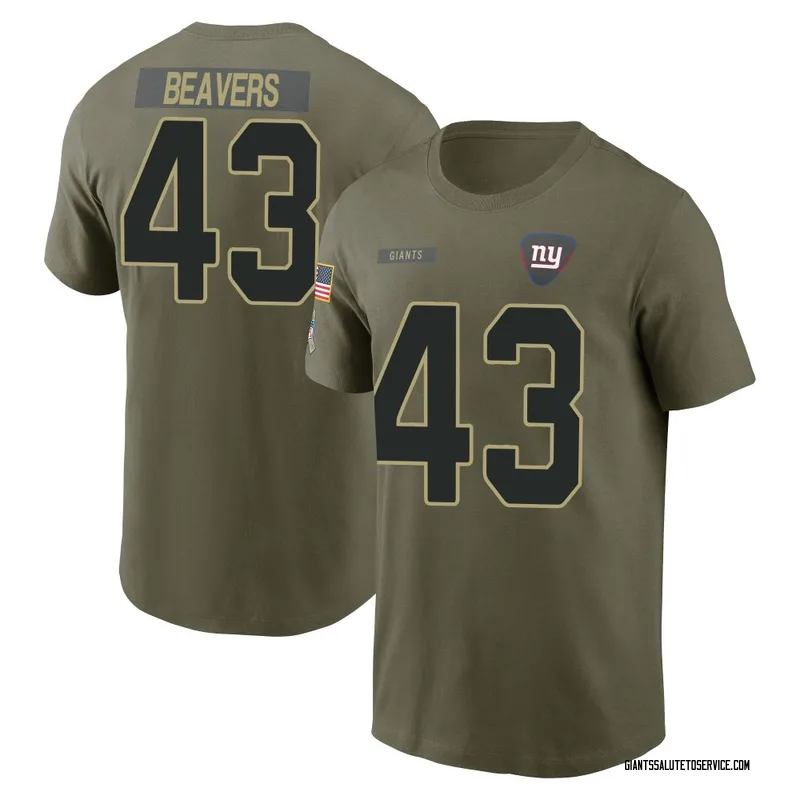 Youth Darrian Beavers New York Giants Olive 2025 Salute to Service Name & Number T-Shirt