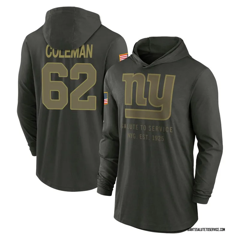 Youth Davon Coleman New York Giants Green Forest/ 2025 Salute to Service Sideline Lightweight Hooded Pullover Long Sleeve T-Shir