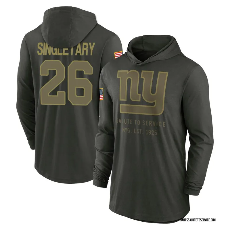 Youth Devin Singletary New York Giants Green Forest/ 2025 Salute to Service Sideline Lightweight Hooded Pullover Long Sleeve T-S