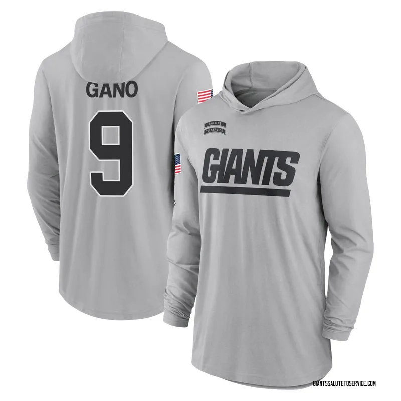 Youth Graham Gano New York Giants Gray 2024 Salute to Service Lightweight Performance Long Sleeve Hooded T-Shirt