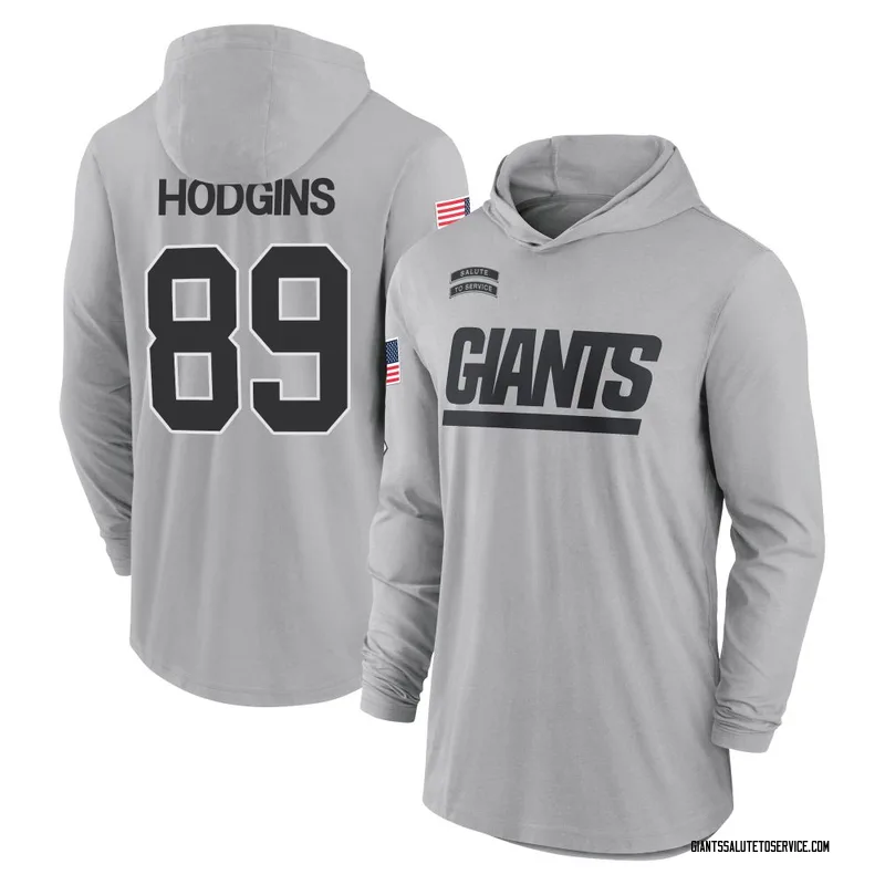 Youth Isaiah Hodgins New York Giants Gray 2024 Salute to Service Lightweight Performance Long Sleeve Hooded T-Shirt