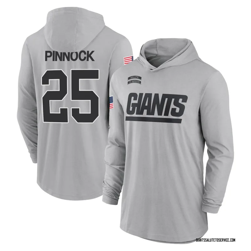 Youth Jason Pinnock New York Giants Gray 2024 Salute to Service Lightweight Performance Long Sleeve Hooded T-Shirt