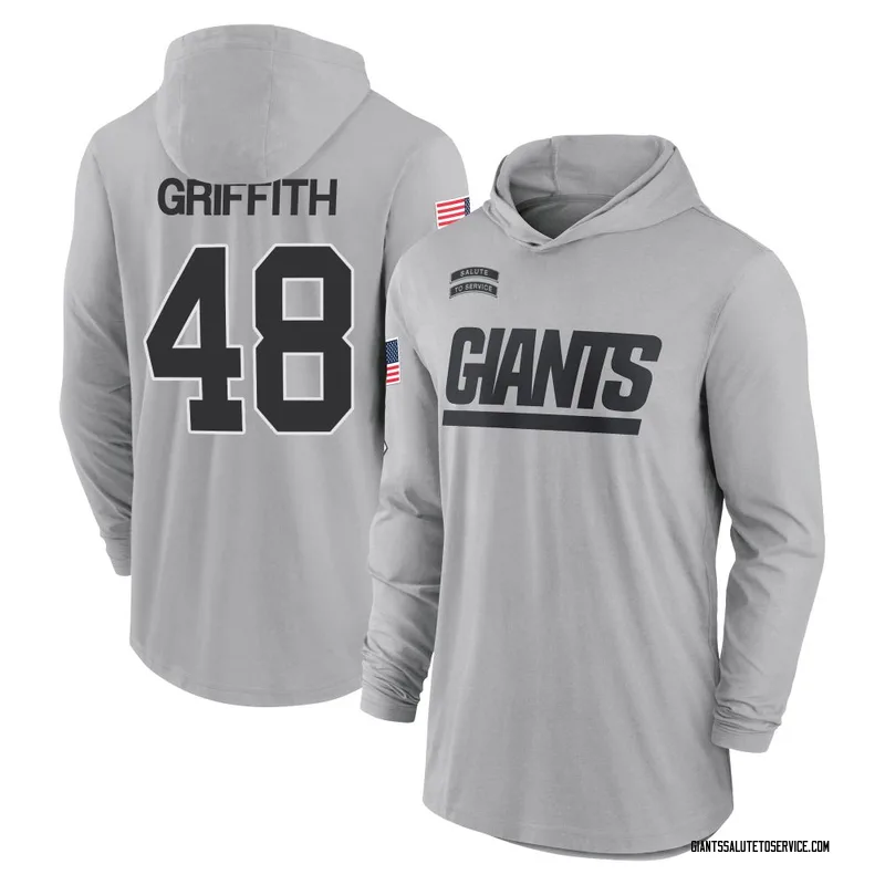 Youth Jonas Griffith New York Giants Gray 2024 Salute to Service Lightweight Performance Long Sleeve Hooded T-Shirt
