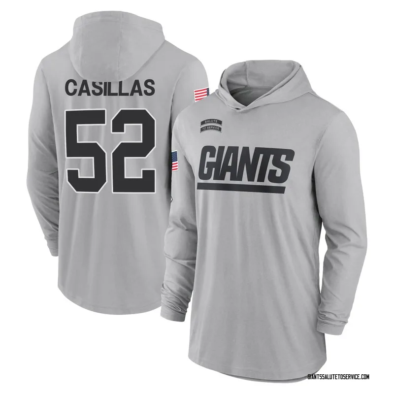 Youth Jonathan Casillas New York Giants Gray 2024 Salute to Service Lightweight Performance Long Sleeve Hooded T-Shirt