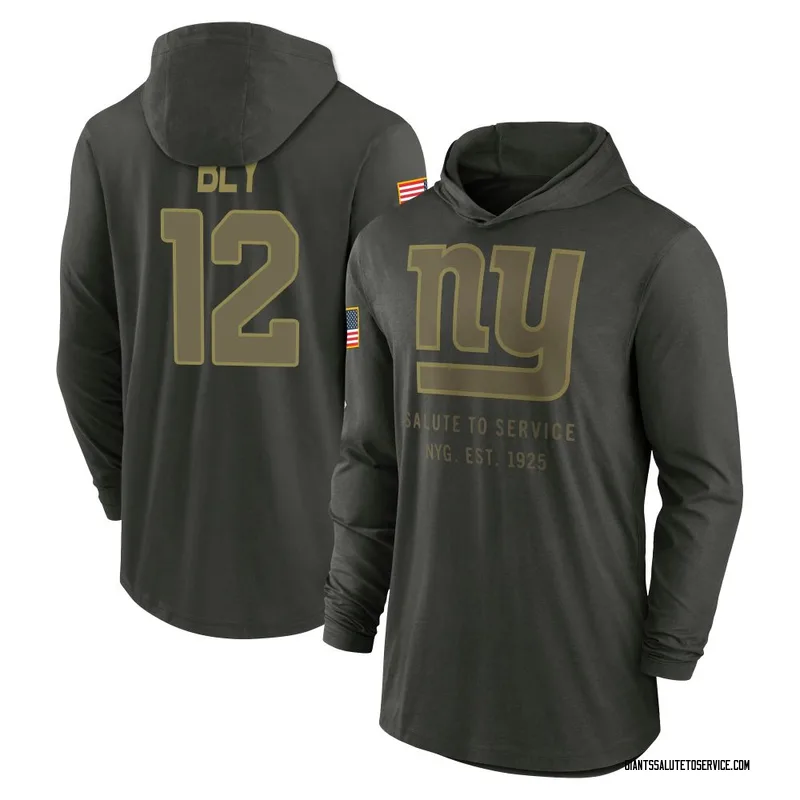 Youth Jordan Bly New York Giants Green Forest/ 2025 Salute to Service Sideline Lightweight Hooded Pullover Long Sleeve T-Shirt
