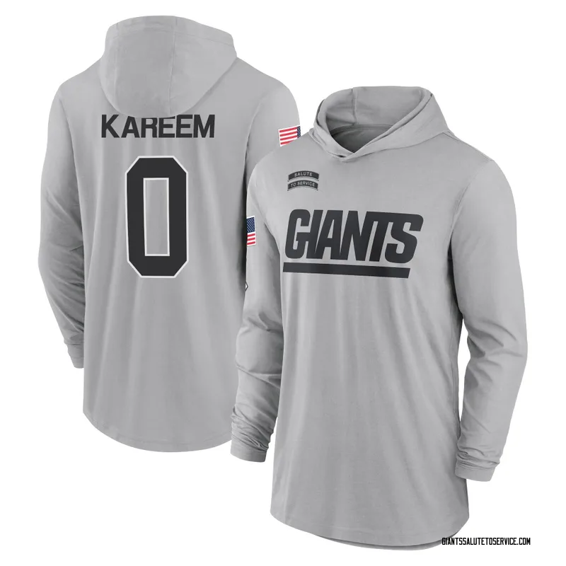 Youth Khalid Kareem New York Giants Gray 2024 Salute to Service Lightweight Performance Long Sleeve Hooded T-Shirt