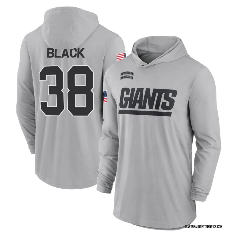 Youth Korie Black New York Giants Gray 2024 Salute to Service Lightweight Performance Long Sleeve Hooded T-Shirt