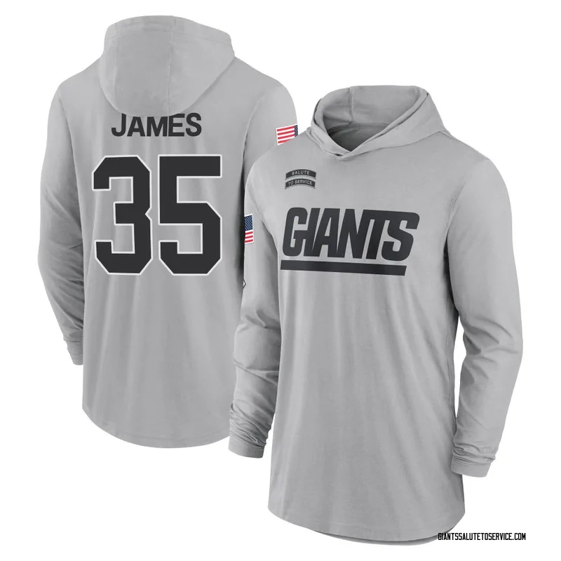 Youth LaMareon James New York Giants Gray 2024 Salute to Service Lightweight Performance Long Sleeve Hooded T-Shirt