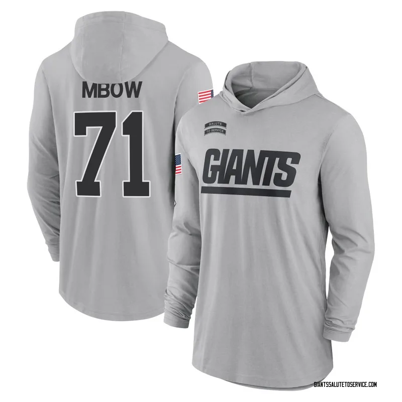 Youth Marcus Mbow New York Giants Gray 2024 Salute to Service Lightweight Performance Long Sleeve Hooded T-Shirt