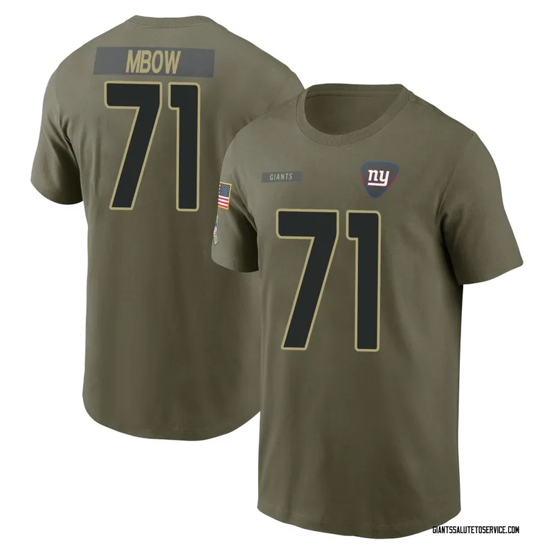 Youth Marcus Mbow New York Giants Olive 2025 Salute to Service Name & Number T-Shirt