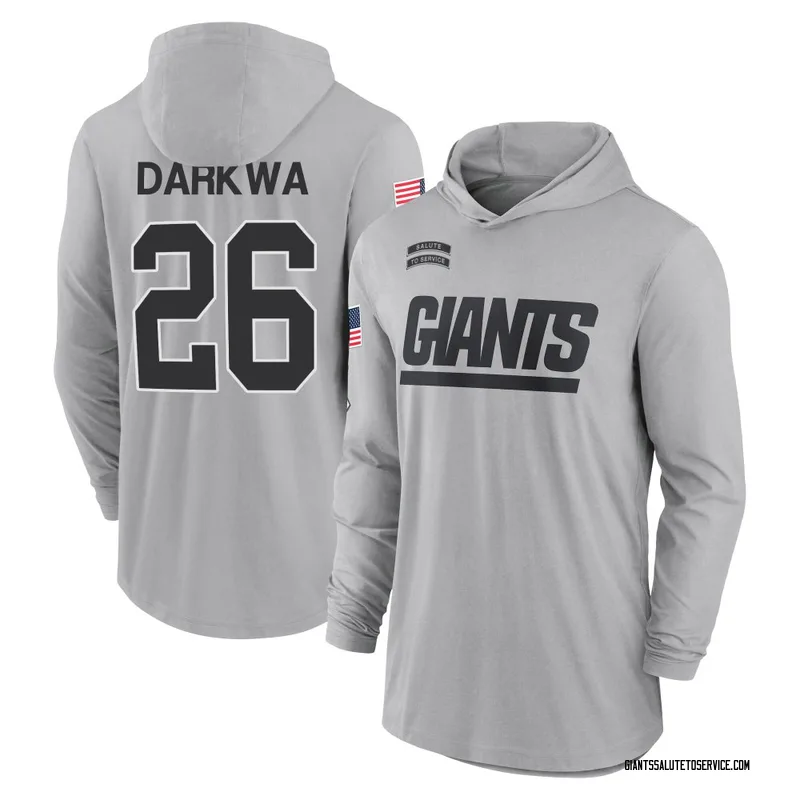 Youth Orleans Darkwa New York Giants Gray 2024 Salute to Service Lightweight Performance Long Sleeve Hooded T-Shirt