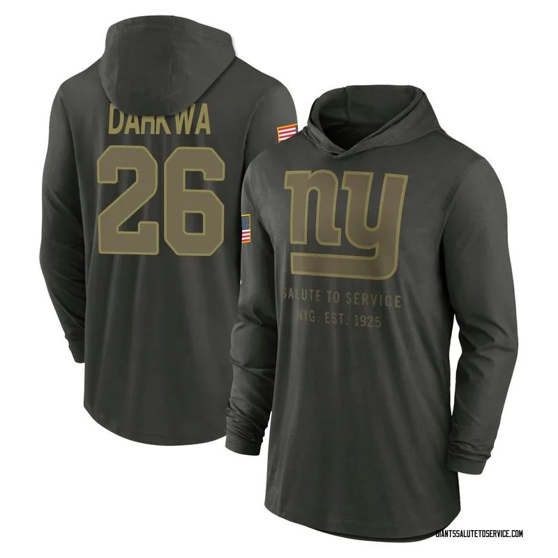 Youth Orleans Darkwa New York Giants Green Forest/ 2025 Salute to Service Sideline Lightweight Hooded Pullover Long Sleeve T-Shi