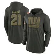 Youth Paulson Adebo New York Giants Green Forest/ 2025 Salute to Service Sideline Lightweight Hooded Pullover Long Sleeve T-Shir